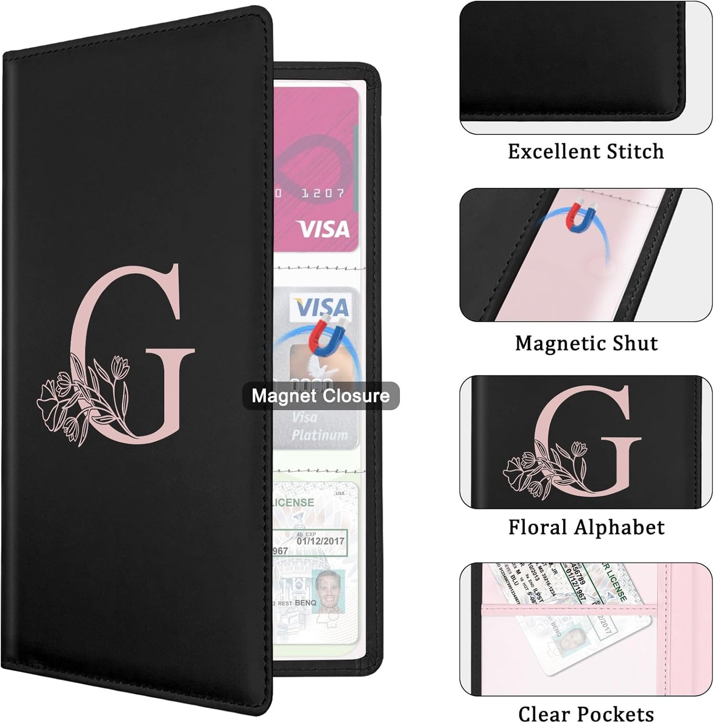 Letter Car Registration and Insurance Holder, with Magnetic Closure for License, Cards and Documents,Vehicle Glove Box Car Organizer, Interior Car Accessories for Women Men (I)