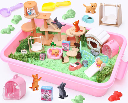 Lorfancy Dog Sandbox Toys Kids Play Sand Kit Toddler Sensory Bin Toy 2.2lbs Sand Pet Dog Figures Care Role Pretend Play Beach Toy Birthday Gift for Girls Boys 3 4 5 6 7 8 Years Old