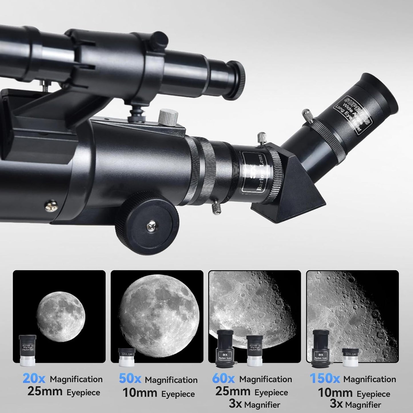 Telescope for Beginners & Kids: 70mm / 500mm Refractor (150X HD), Portable Travel Scope, Best Astronomy Gifts for Adults w/Wireless Remote, Carrying Bag. Easy Set Up