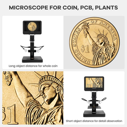 Andonstar AD246S-P HDMI Digital Microscope with 7'' Screen, 4000x 3 Lens 2160P UHD Video Record, Coin Microscope for Error Coins, Biological Microscope Kit for Adults and Kids, Prepred Slides