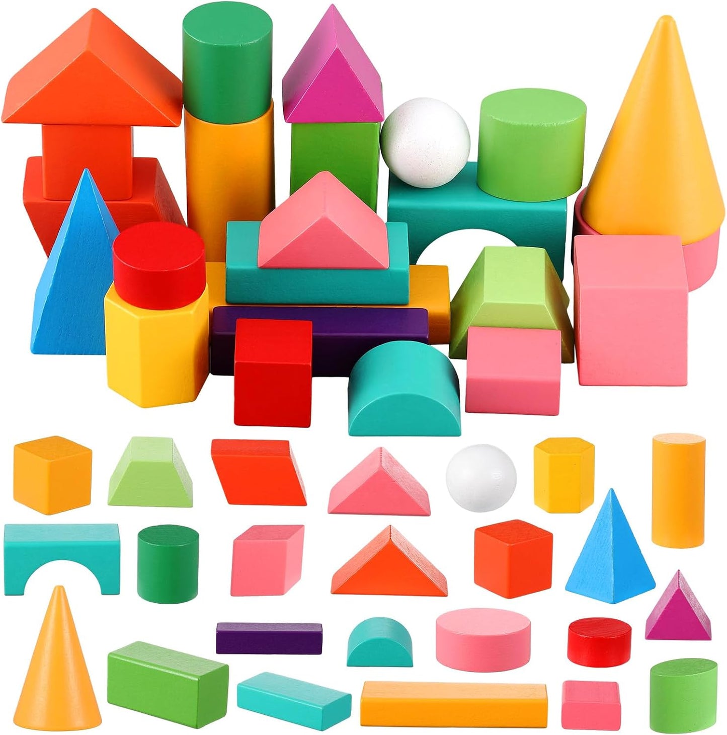 Deekin 18 Pcs Large 3D Shapes for Teaching Math Manipulatives Geometric Solids Blocks Montessori Learning Blocks Solid for Preschool Elementary Home School Supplies (3D Shape)