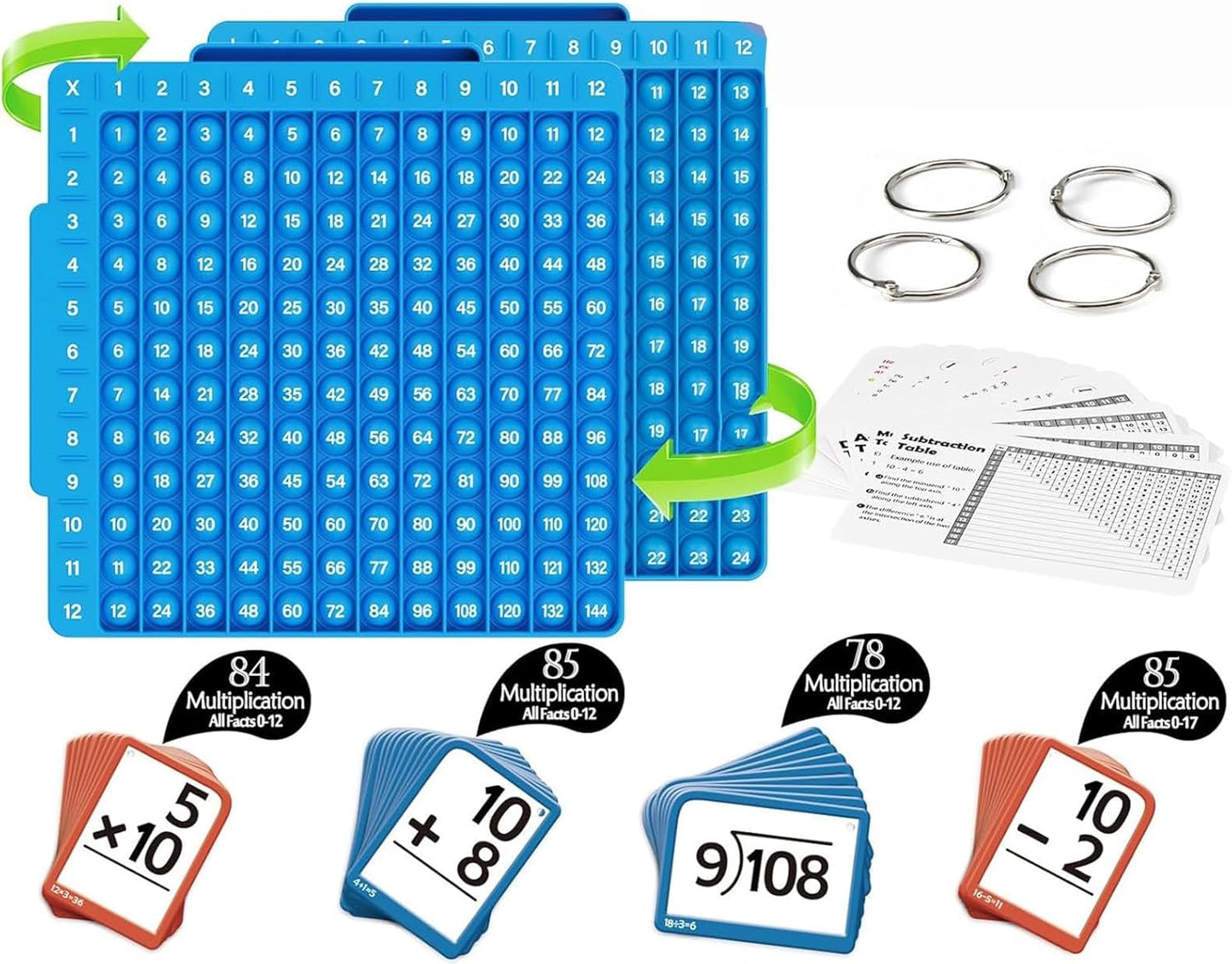 Math Flash Cards + Math Board, Multiplication Flash Cards Times Table Chart, Math Manipulatives Division, Addition, Subtraction Math Games for Teens, Learning for Home, Classroom, School