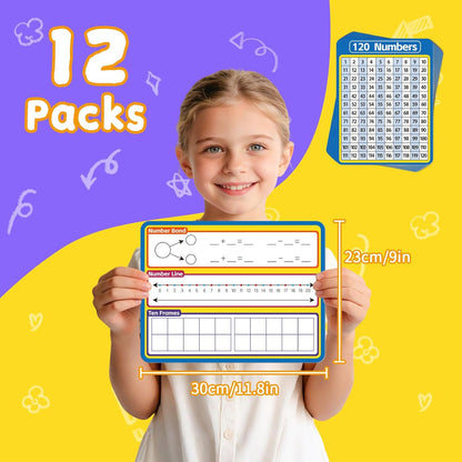12 Pack Double Sided Value Chart Dry Erase Board,12" x 9" Multiplication Flash Cards,Math Manipulatives Small White Board for Kids,Math Games Chart for Preschool Learning,Homeschool Essentials