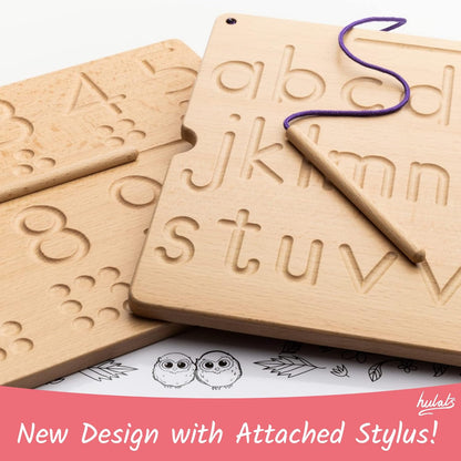 Hulats Learn to Write: Portable Wooden Alphabet Letter Tracing Sensory Pad Board - Toddler Writing Practice for Kids Age 3-5, Montessori Toys for 3+ Year Old, Letter Tracing for Kids 3-5 Writing Tools