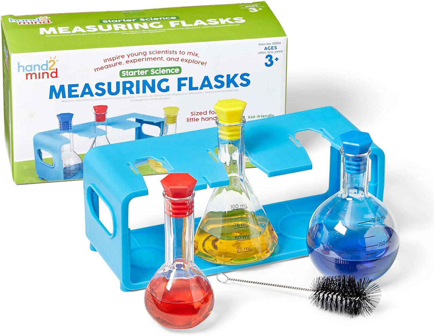 Hand2Mind Starter Science Measuring Flask Set - Plastic Beakers, Measuring Toys, Kids Chemistry Set, Educational Science Kits, Classroom Science Supplies