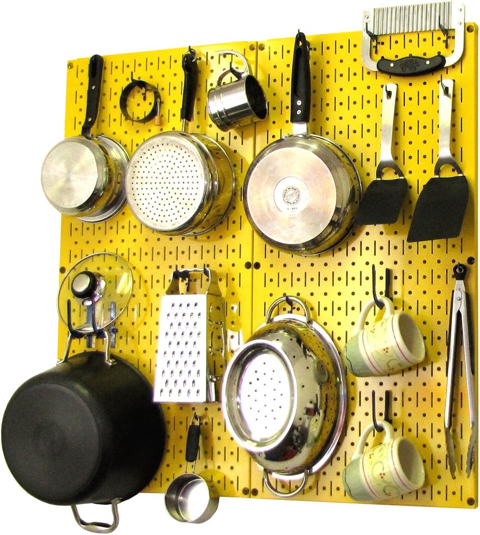 Wall Control Kitchen Pegboard Organizer Pots and Pans Storage Rack Organization Kit with Green Pegboard and White Accessories