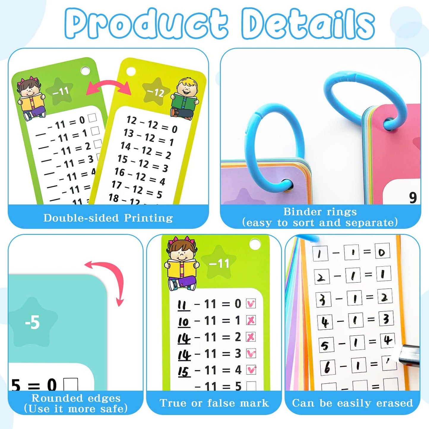 1-12 Multiplication Flash Cards, Large Math Table Flashcards, Including 15 Cards, 2 Dry Erase Markers, 1 Rings, Educational Times Table Flashcards for Classroom Home, for 1st to 3rd Grades