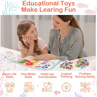 Teefrye Toddler Busy Board Montessori Toys for Toddlers 1-3 Year Old Educational Activity Book Board Sensory Travel Toys Ages 3-5 Preschool Learning Fine Motor Skills Toy Quiet Book Gift for Kids