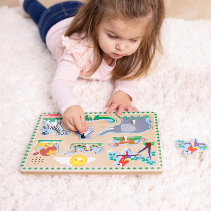 Melissa & Doug Farm Animals Sound Puzzle – 8-Piece Wooden Peg Puzzle with Light-Activated Sounds, Music Learning Toy for Toddlers and Preschoolers Ages 2+