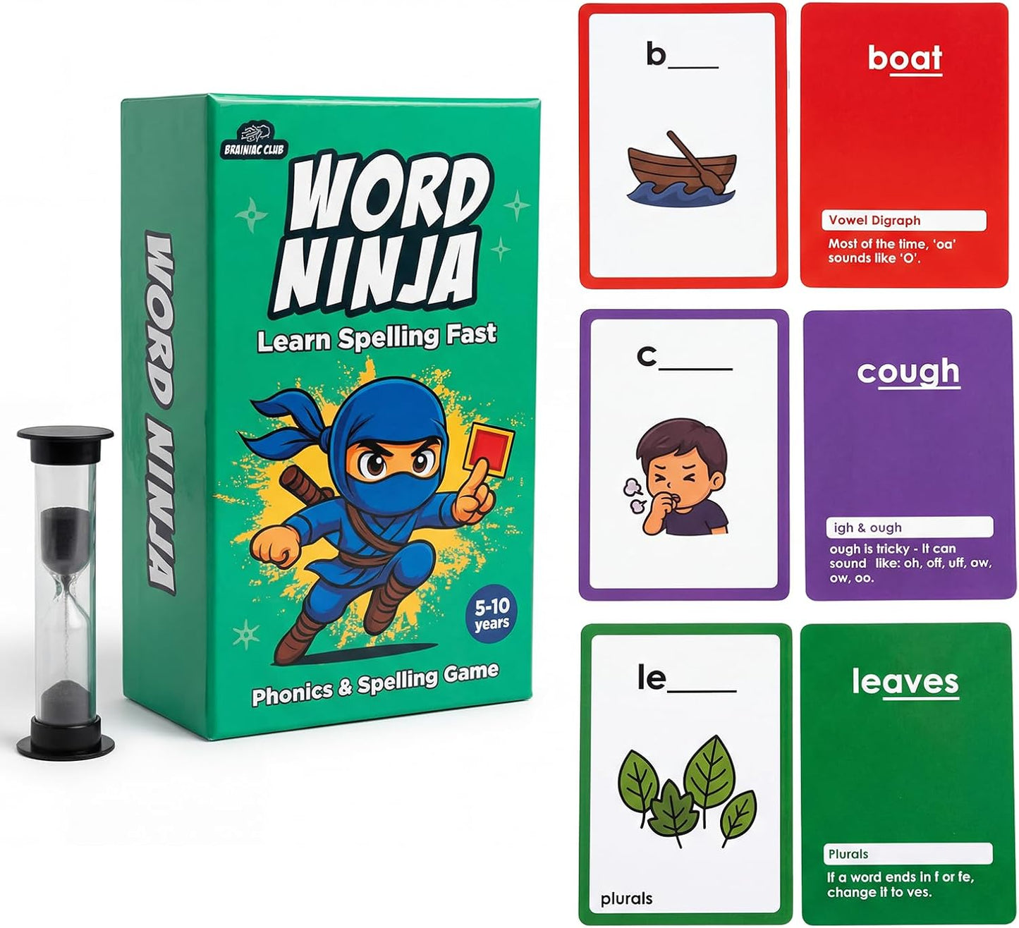 Spelling Game for Kids Ages 5-10, Flashcards Phonics Game, Educational Learning Game for 1st, 2nd, 3rd, 4th Grade Teachers, Classrooms or Homeschool, Learn to Spell Words, Dyslexia Friendly Literacy