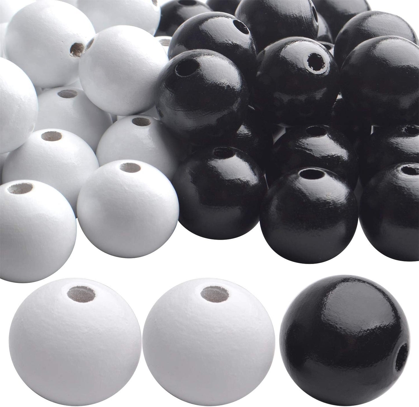 Aylifu Round Wooden Beads, 50 pcs 25mm Natural Unfinished Wooden Spacers for DIY Crafts Jewelry Making, White, Hole: 5mm