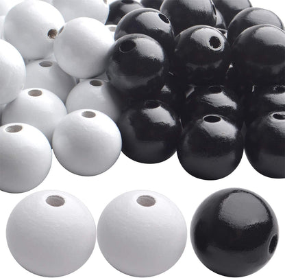 Aylifu Round Wooden Beads, 50 pcs 25mm Natural Unfinished Wooden Spacers for DIY Crafts Jewelry Making, White, Hole: 5mm
