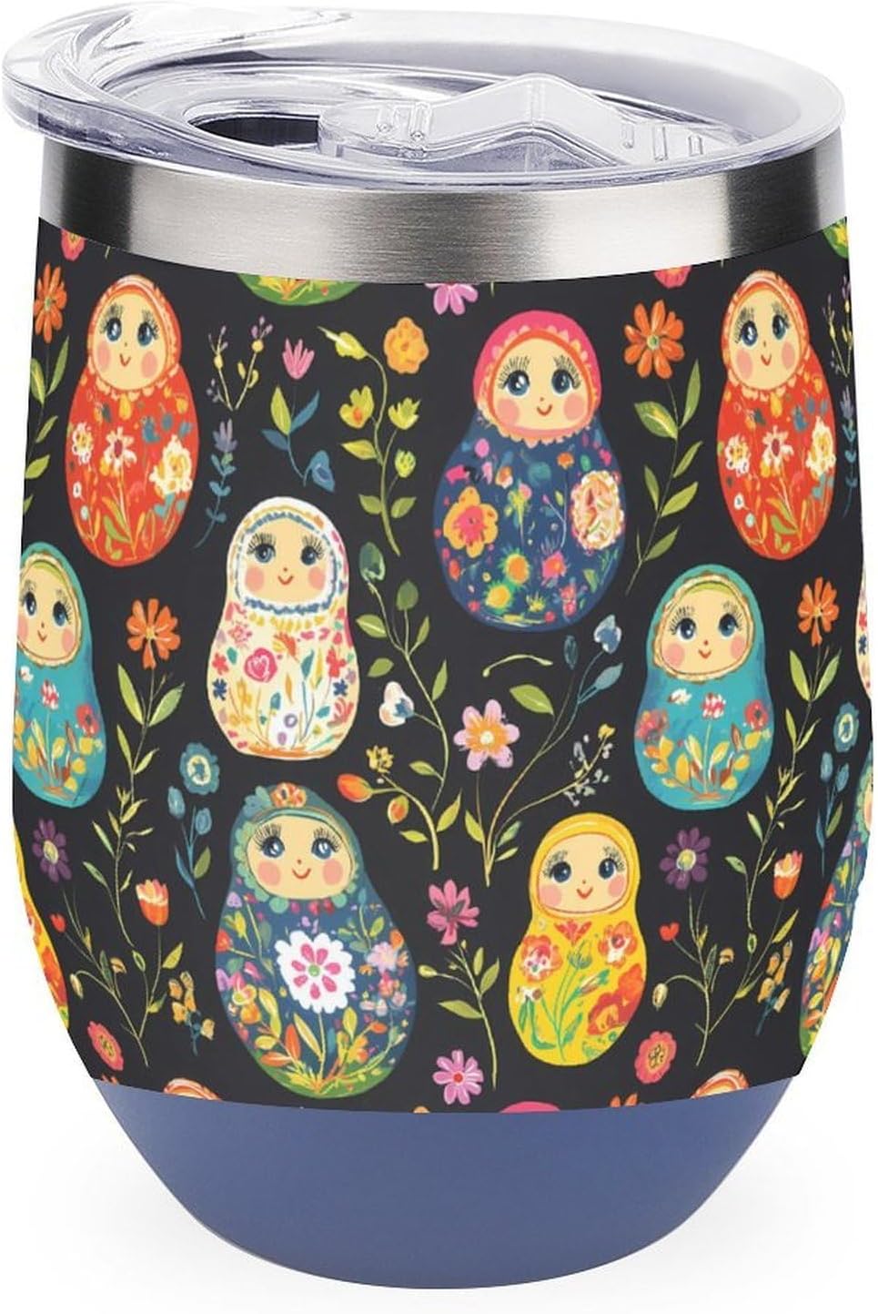 Russian Nesting Dolls Flowers Insulated Cups & Mugs 12 Oz Double-Wall Coffee Cup with Lids Drinks Tumbler for Women Men