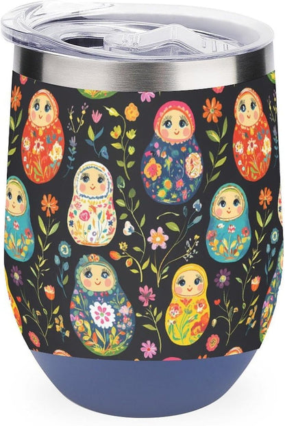 Russian Nesting Dolls Flowers Insulated Cups & Mugs 12 Oz Double-Wall Coffee Cup with Lids Drinks Tumbler for Women Men
