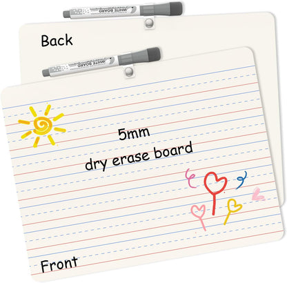 2 Pack Small Dry Erase Double Sided Whiteboard, 9" x 12",5 mm Thickness,Small White Board Dry Erase for Students & Classroom Ruled Writing Board Handwriting Practice