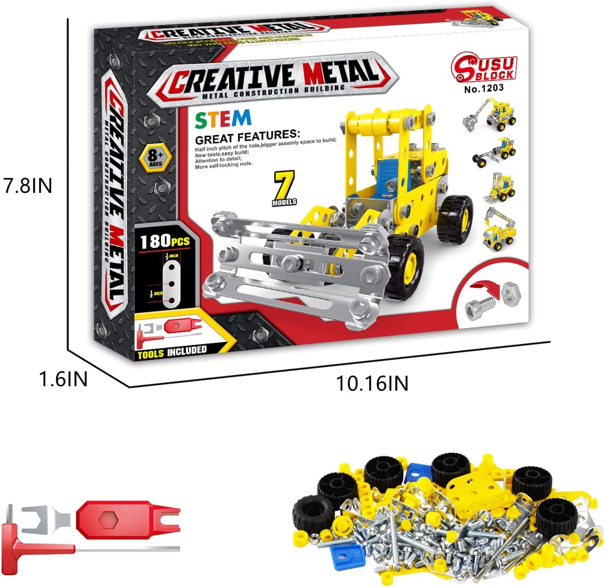 Ferthor Fun 7 in 1 STEM Toys,Creative Set for Boys Age 8-12,Learning Engineering Kids Building Blocks Model Kits,Metal Construction Toys for Kids 8 9 10 11 12+ Year Old(180PCS No Motor)