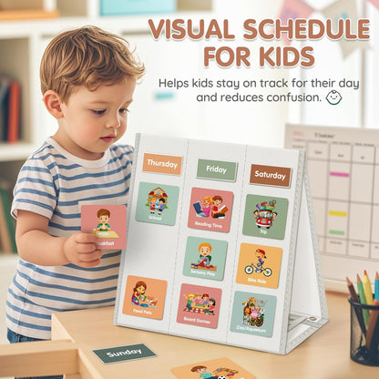 Godery Large Visual Schedule for Kids Chore Reward Chart,Bedtime Routine Chart for Toddlers,Double Side Weekly Planner Board with 109 Cards for Home School Planner,Autism Learning Materials.