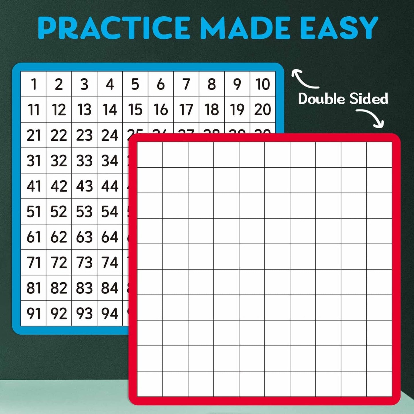 12 Pcs Dry Erase Math Hundreds Chart, Double Sided Number Cards 1-100 Number Chart, Teacher Classroom Must Haves Writable and Erasable Numbers 1-100 Chart Board Card Home Classroom Supplies