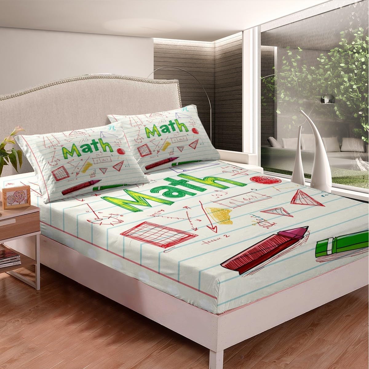 Erosebridal Science Theme Bed Sheets Set Full Size for Boys Girls Chemistry Periodic Table Print Sheet Set Chemical Subject Theme Sheets Teens Kids Math Science Atyle Fitted Sheet 4 Pcs