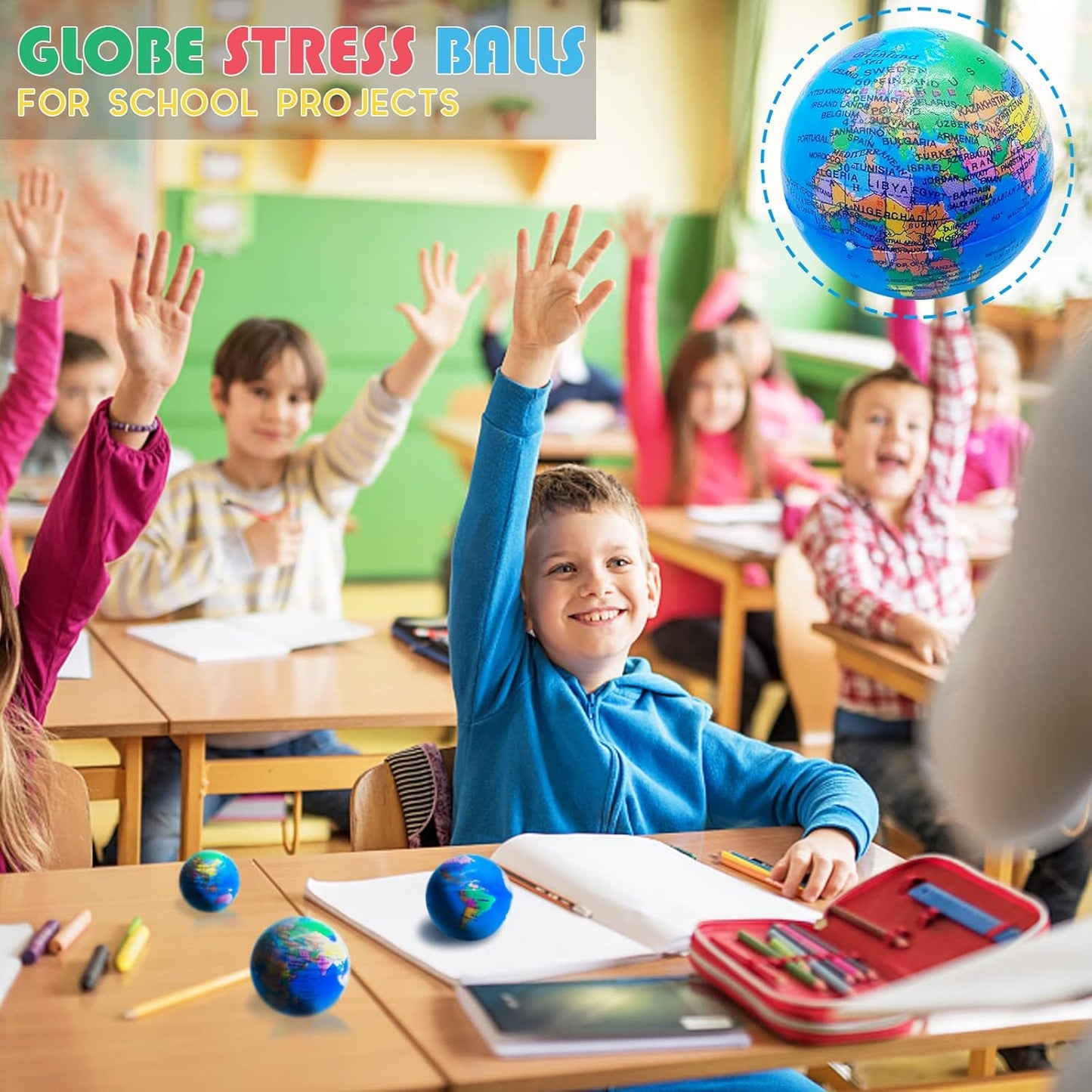 24 PCS Globe Squeeze Balls,2.5 Inch Foam Squeeze Balls for Kids,School,Classroom,Party Favors