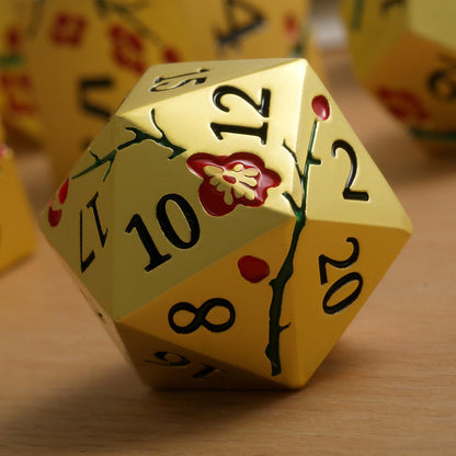 DnDnD Heavy Polyhedral Metal Dice Set with Metal Box, 7-die Shiny Blue Surface with Golden Number for RPG,Dungeons and Dragons,Pathfinder,Shadowrun,D&D,Role Palying Game and Math Teaching - Colors A