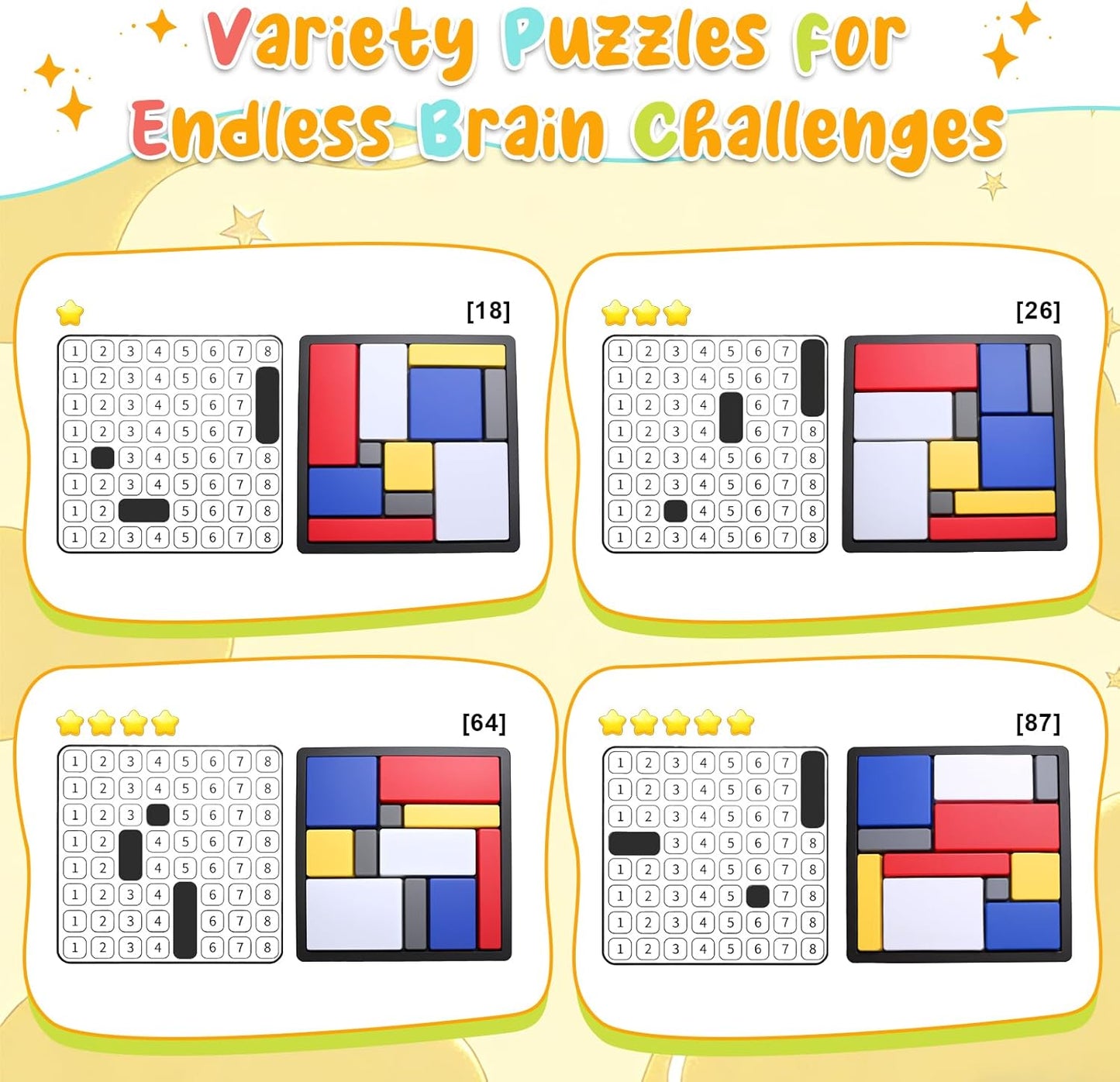 2 Pcs Logic Puzzle Brain Teaser Game for Adults, 88 Challenges 4 Difficulty Levels Logic Puzzles, Portable STEM Educational Thinking Game Toy for Classroom, Family Brain Training