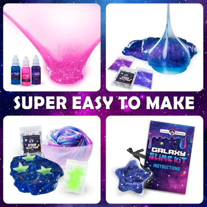 Original Stationery Galaxy Slime Kit for Kids Ages 8–12, DIY Space Slime Set with Glow-in-The-Dark Stickers & Galactic Glitter, Fun Cosmic Craft for Creative Play, Birthday Gift for Boys & Girls