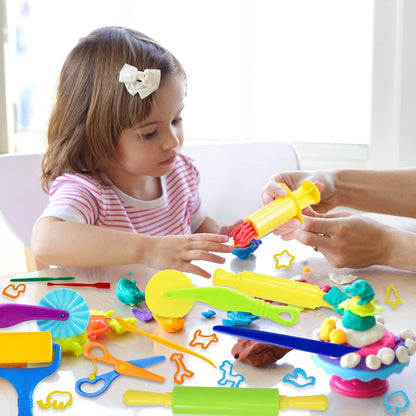 LCY WEDSHI Dough Tool Set, 9 Pcs Dough Tools Sets for Kids Ages 4-8, Dough Accessories Includes Cutters Roller, Rolling Pins, Safety Scissors, Plastic Knife, Plastic Rollers