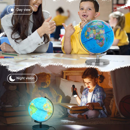 POOCCI 6 in1 Illuminated Large World Globe for Kids & Adults All Ages High Clear Map 12inch, Illuminates Educational Interactive STEM Toy, Light Up Kids Globe Lamp,Gifts For Boys And Girls