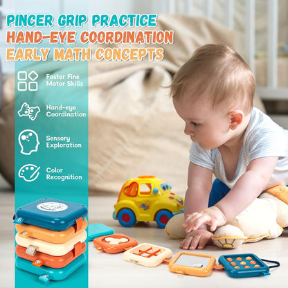 edusense Montessori Busy Board for Toddlers 1-3, Ultra-Light Travel Toys for Airplane & Car, BPA-Free, No Batteries, Easy-Clean Sensory Board, Fine Motor Skills Gift for 1 2 3 Year Old Boys Girls