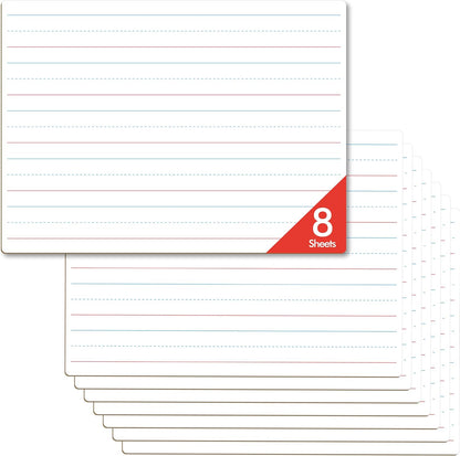 8 Sheets Dry Erase Lined Whiteboard, Double Sided Ruled Writing Board & Handwriting Practice Tool for Classroom, School, Office Supplies Whiteboard (9” x 12”)