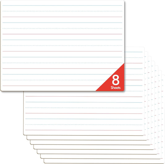 8 Sheets Dry Erase Lined Whiteboard, Double Sided Ruled Writing Board & Handwriting Practice Tool for Classroom, School, Office Supplies Whiteboard (9” x 12”)