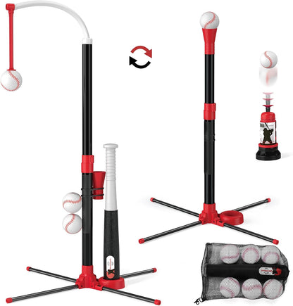 Wee Wonders 4 in 1 T-Ball Sets for Kids 3-5 with Toss and Catch Ball, Toddler Baseball with Auto Pitching Machine/6 Balls, Outdoor Sport Toys Gifts for Boys Girls