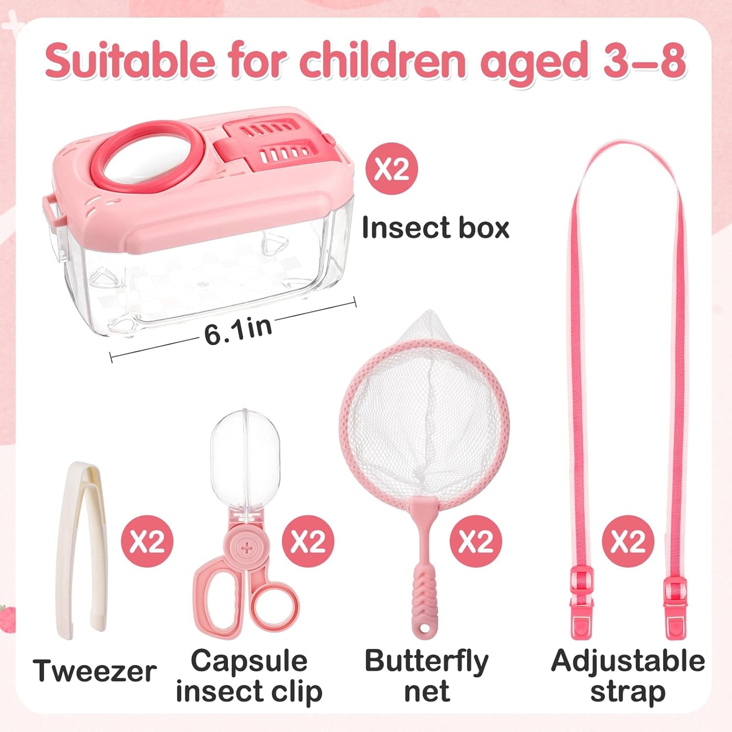 2Sets Bug Catcher for Kids - Sturdy Kids Bug Catching Kit Gifts with Collector Butterfly Net Tweezer, Bugs Habitat Outdoor Explorer Kit for Age 3 4 5 6 7 8, 8Pcs
