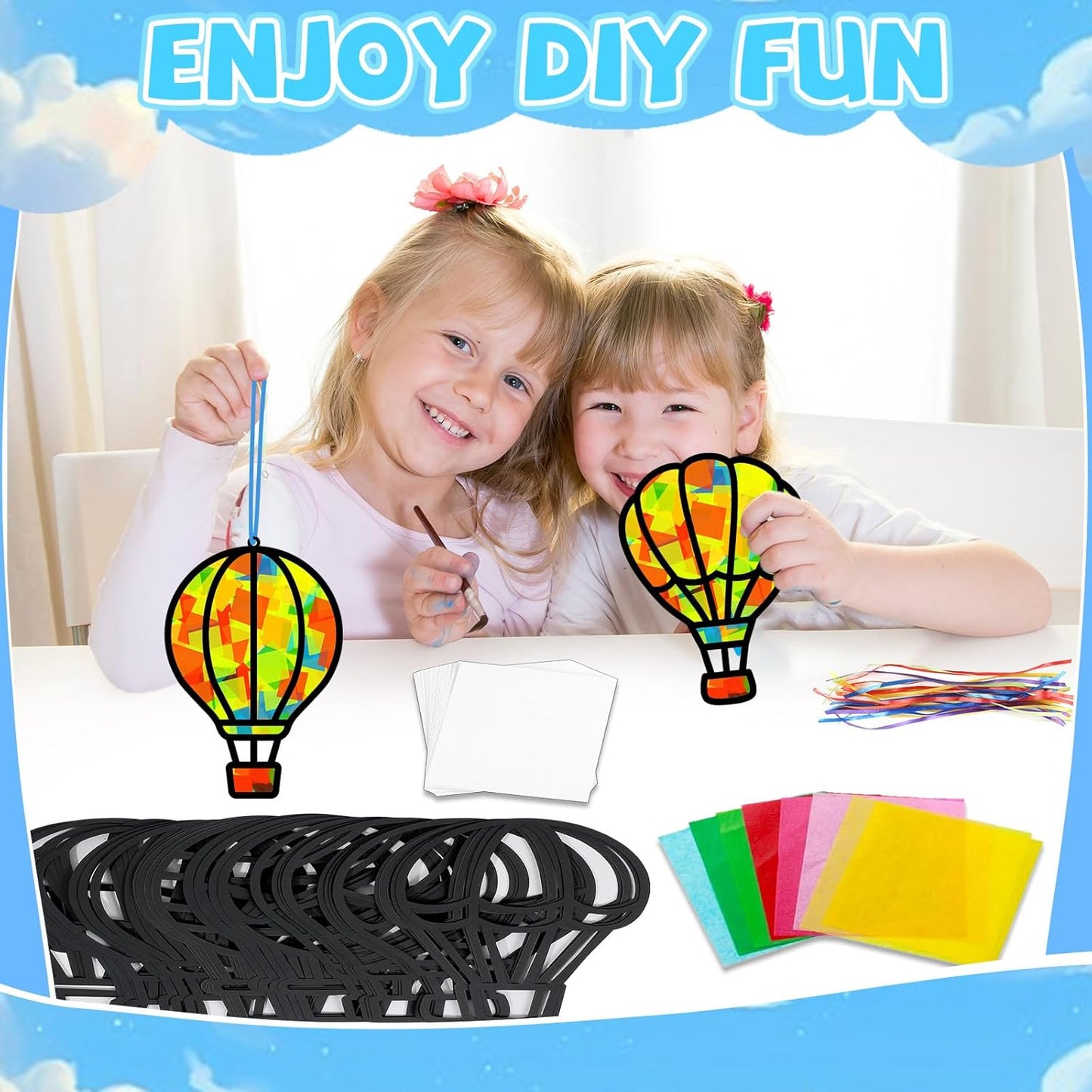 32 Sets Outer Space Suncatchers Craft Kit DIY Window Stained Glass Effect Planet Astronaut Alien Paper Crafts Home School Classroom Decoration Kid Birthday Gift Creative Art Project Activity Game - Colors A
