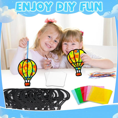 32 Sets Outer Space Suncatchers Craft Kit DIY Window Stained Glass Effect Planet Astronaut Alien Paper Crafts Home School Classroom Decoration Kid Birthday Gift Creative Art Project Activity Game - Colors A