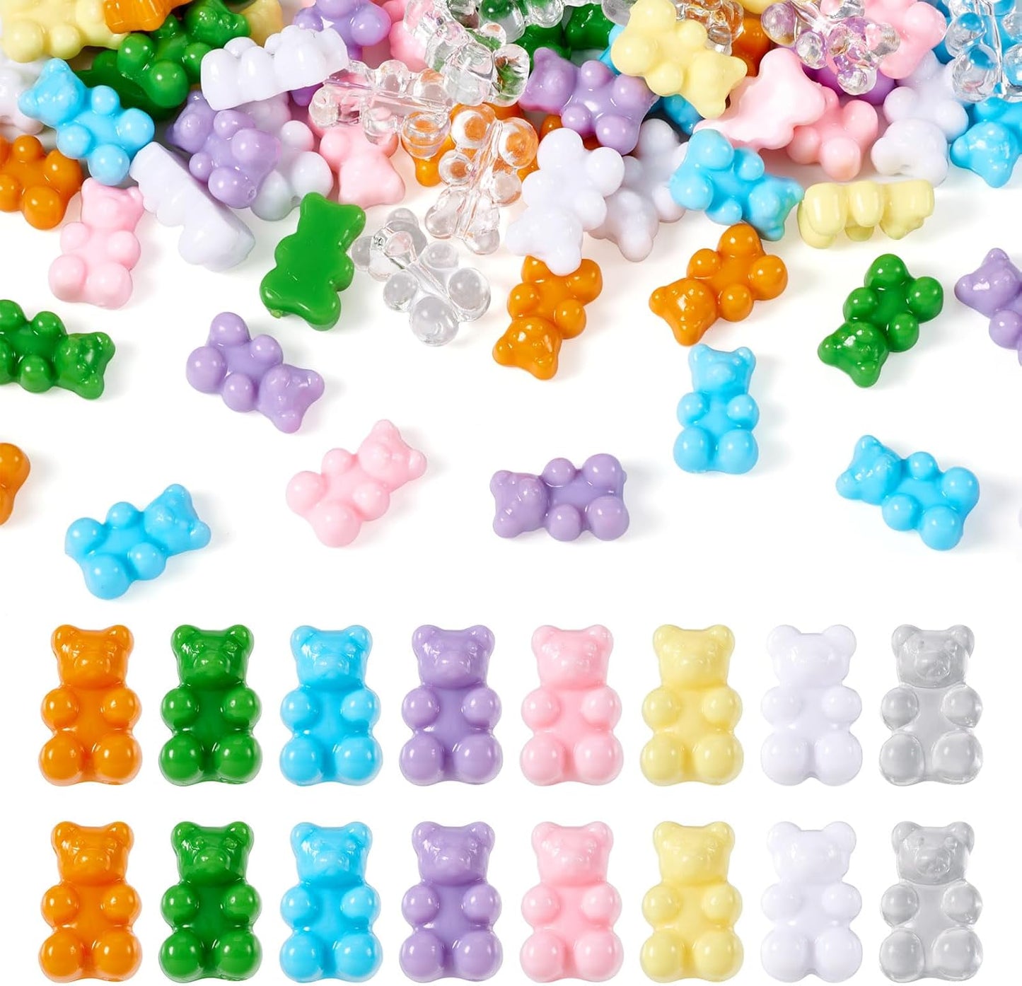 Kissitty 100Pcs Clear Acrylic Bear Beads Cute Bears Loose Beads Bulk Transparent Gummy Bear Spacer Bead Counting Bears for Bracelet Adults Necklace Earring Crafts Bag Key Chain DIY Jewelry Making