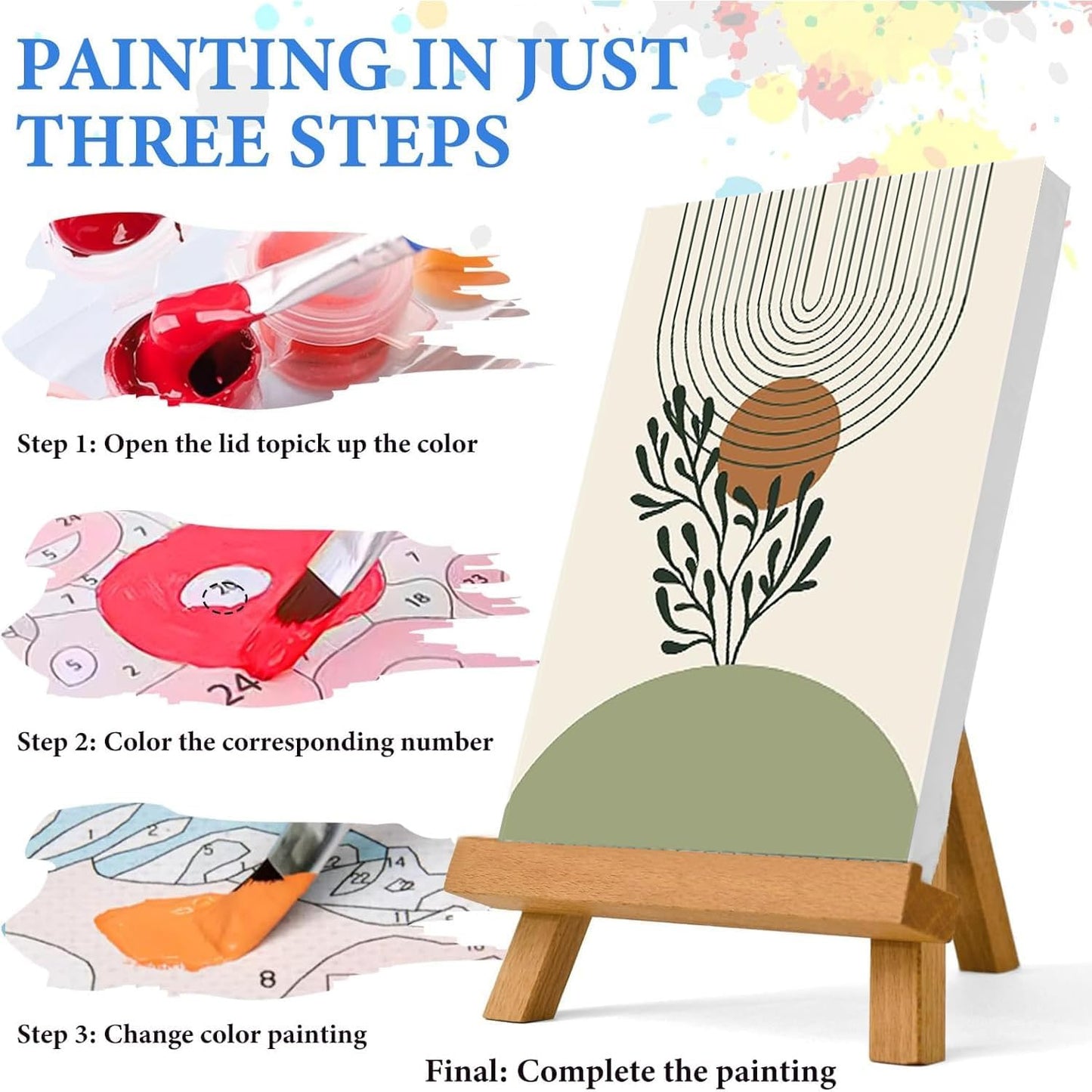 Paint by Numbers for Adults and Kids Beginner, 3 Pack Green Boho Palm Leaf Sun Moon Line Beige Painting by Number Kits On Canvas, Number Artist Paint by Number Kit DIY Acrylic Paints, Home Wall Decor