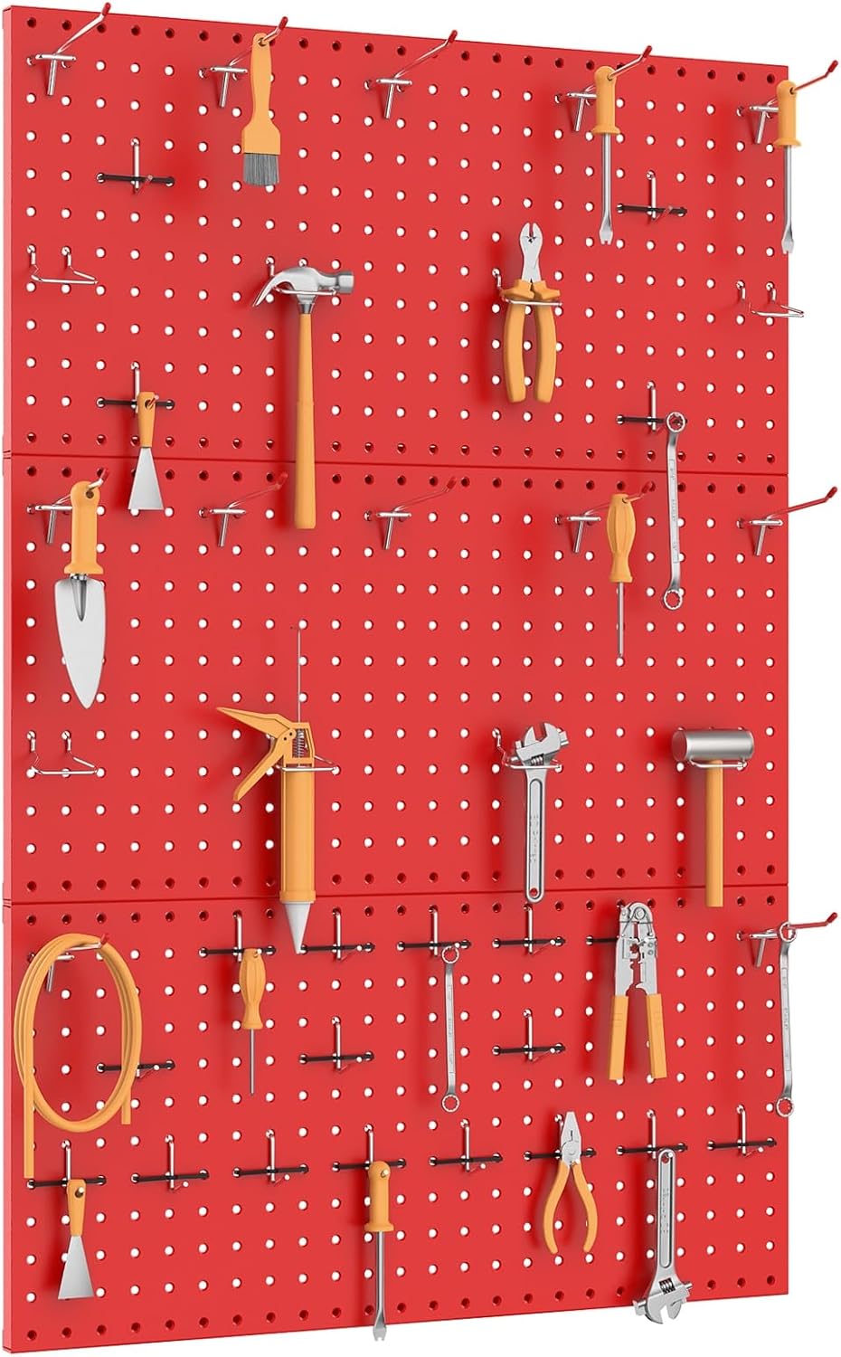 TORACK 3 PCS Metal Pegboard Panels(12x24 inch) for Wall Garage Tools Storage Pegboard for Workbench, Modular Peg Board Tool Organizer Board Kit(Pack of 3, Orange)