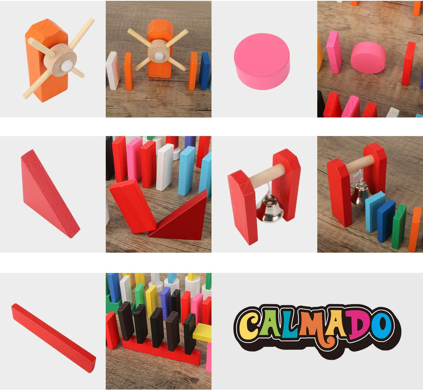 Calmado – 450 PCS Wooden Dominos for Kids - Domino Toys for Outdoor or Indoor Game, Dominos for Kids Ages 4-12 Including Bag, Instruction Manual & Accessories
