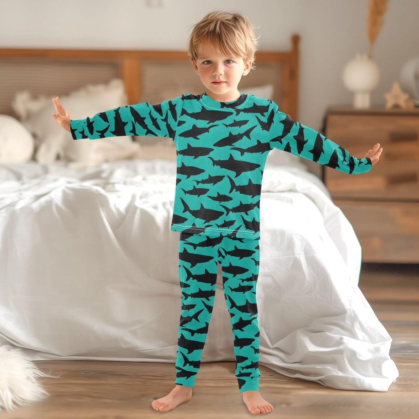 ALAZA Shark Starfish Palm Tree 2 Piece Pajama Set Long Sleeve Top and Pants Sleepwear Unisex - Colors A