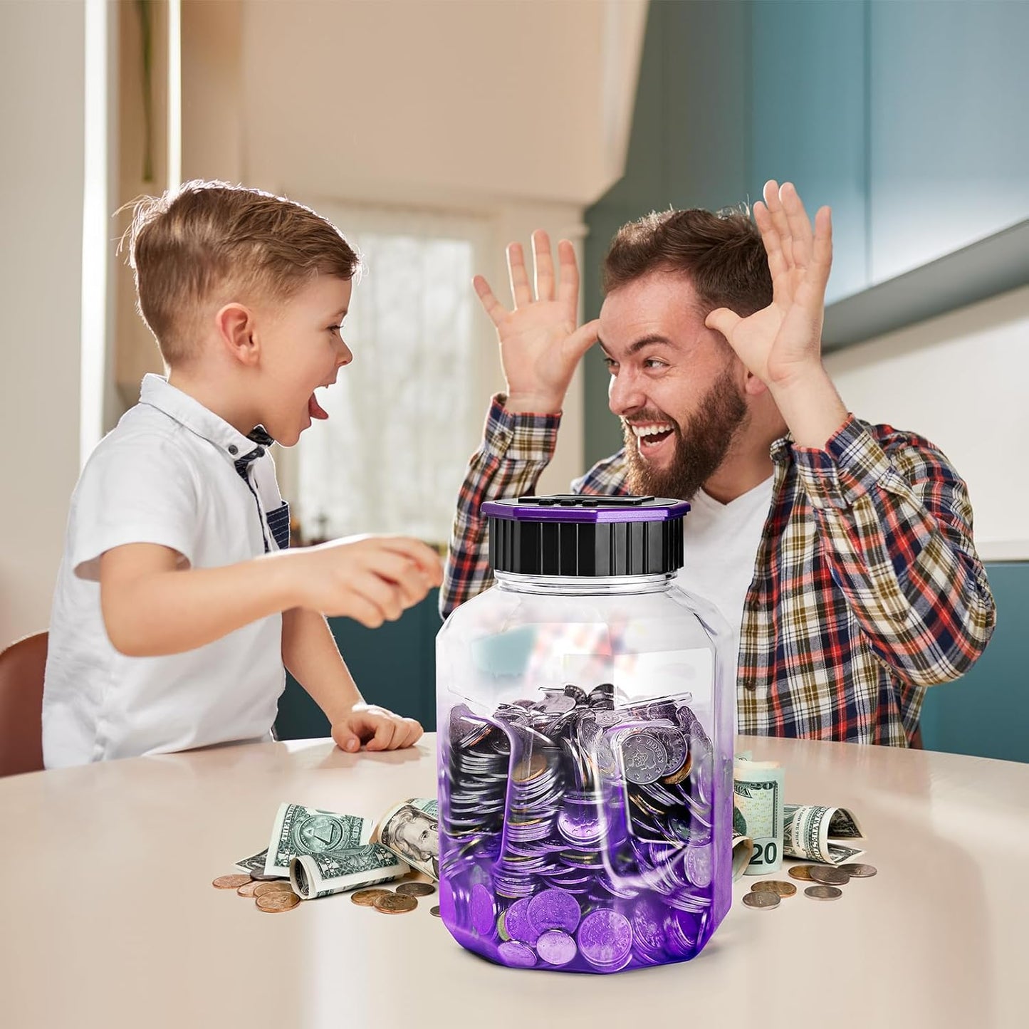 X-Large Piggy Bank for Adults Kids, Vcertcpl Digital Coin Counting Bank with LCD Counter, 2.4L Capacity, Great Coin Counter Bank Money Counting Jar with Total Amount Displayed (Purple)