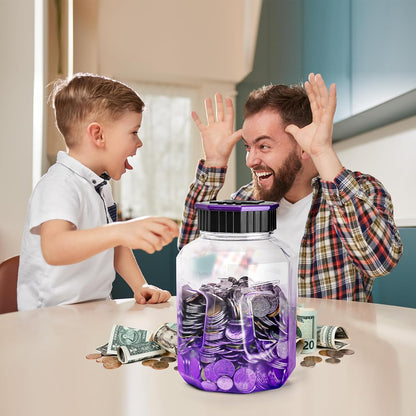 X-Large Piggy Bank for Adults Kids, Vcertcpl Digital Coin Counting Bank with LCD Counter, 2.4L Capacity, Great Coin Counter Bank Money Counting Jar with Total Amount Displayed (Purple)