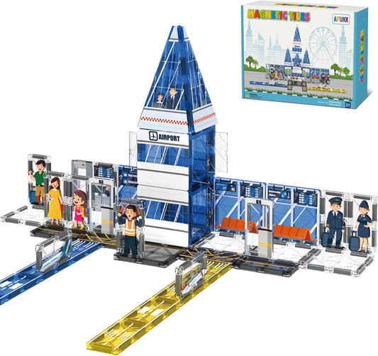 AFUNX Magnetic Tiles, 50PCS Police Station Theme Building Blocks Set, Magnet Building Blocks and STEM Preschool Toys for Toddlers Kids Ages 3-5 5-7 8-10