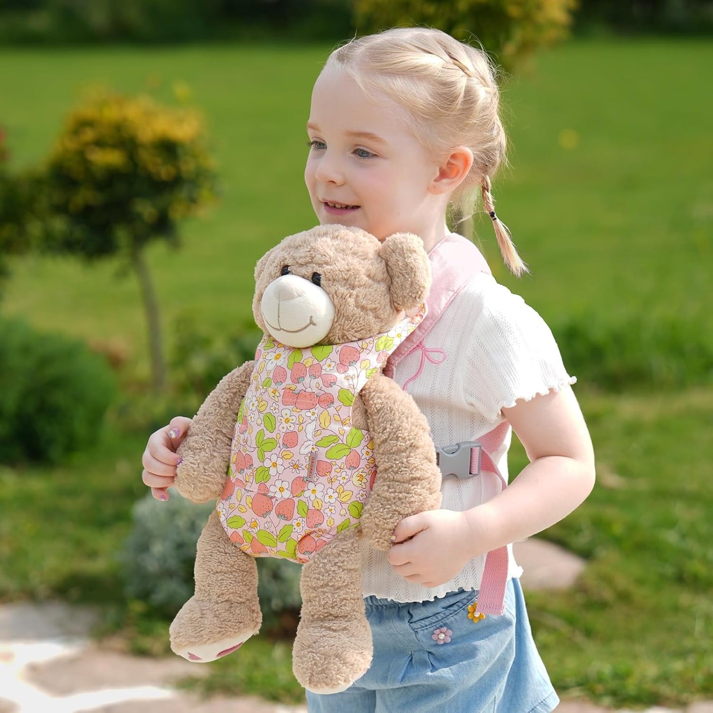 GAGAKU Doll Carrier for Stuffed Animals, Reborn Baby Doll Accessories Toy Carriers for Kids 3+ Toddlers - Pink Wax Flowers