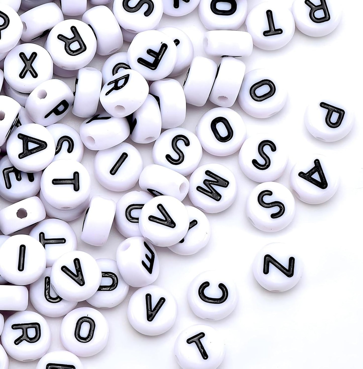 1600Pcs White and Silver Round Letter Beads A-Z, 4X7mm Acrylic Alphabet Beads for Jewelry Making