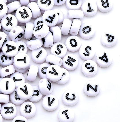 1600Pcs White and Silver Round Letter Beads A-Z, 4X7mm Acrylic Alphabet Beads for Jewelry Making