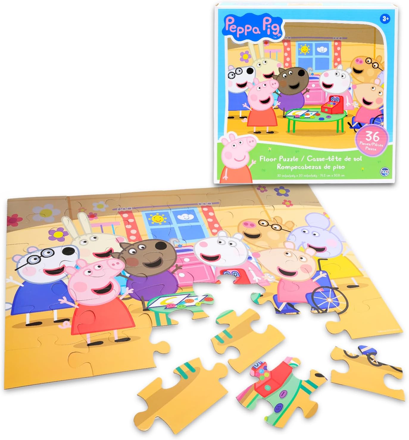Peppa Pig Floor Puzzle for Kids 3-5 - Bundle with 36 Pc Jigsaw Puzzle Plus Stickers, More | 20" x 30" Peppa Pig Puzzles for Girls, Kids, Toddlers