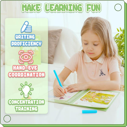 Reusable Grooved Handwriting Workbooks,Magic Copybook,Magic Writing Practice copy books, to help children improve their handwriting ink Practice Age 3-8 Calligraphy for kids(Animal edition)