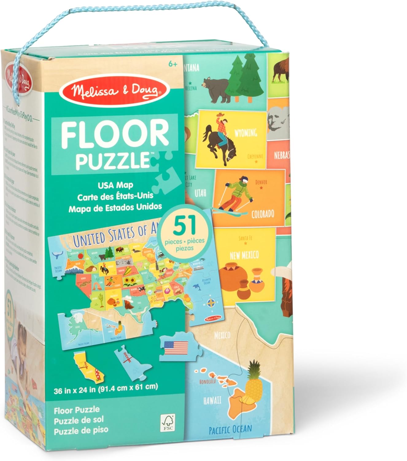 Melissa & Doug USA Map Jumbo Floor Puzzle, 51-Piece Jigsaw Puzzle of The United States, with State Capitals, Over 3 Ft Long, Kids Puzzles for Girls & Boys Ages 6+